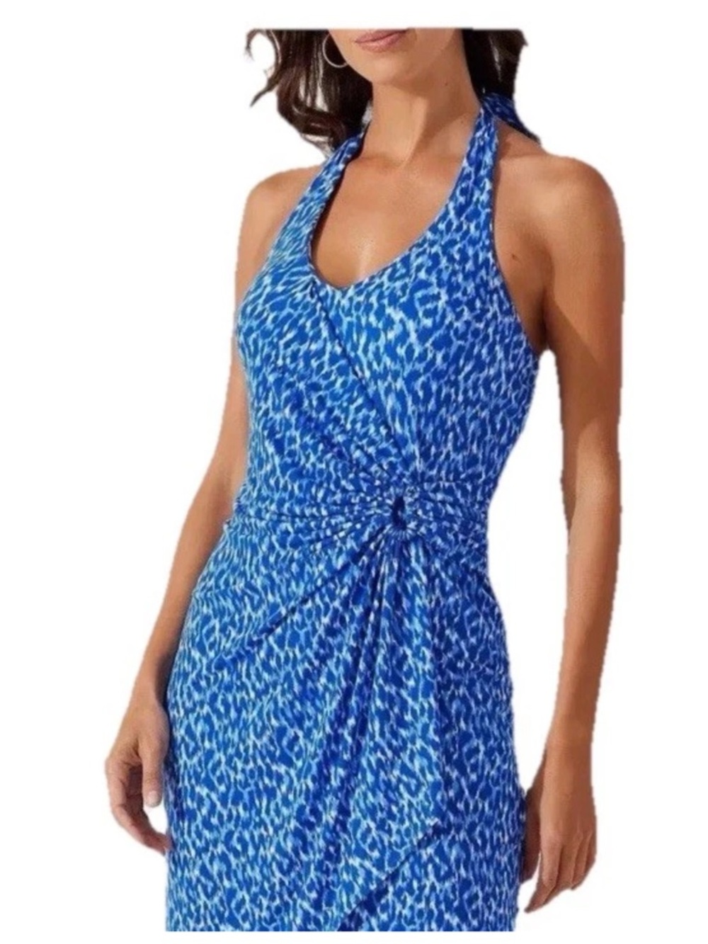 Tommy Bahama Clara Dress Women's M Blue Halter Animal Print Wrap Sundress NWT